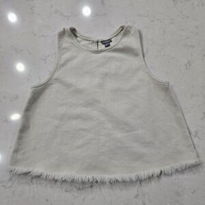 Aerie Women XS Cream Denim Sleeveless Tank Top Split Back Frayed Hem Boho